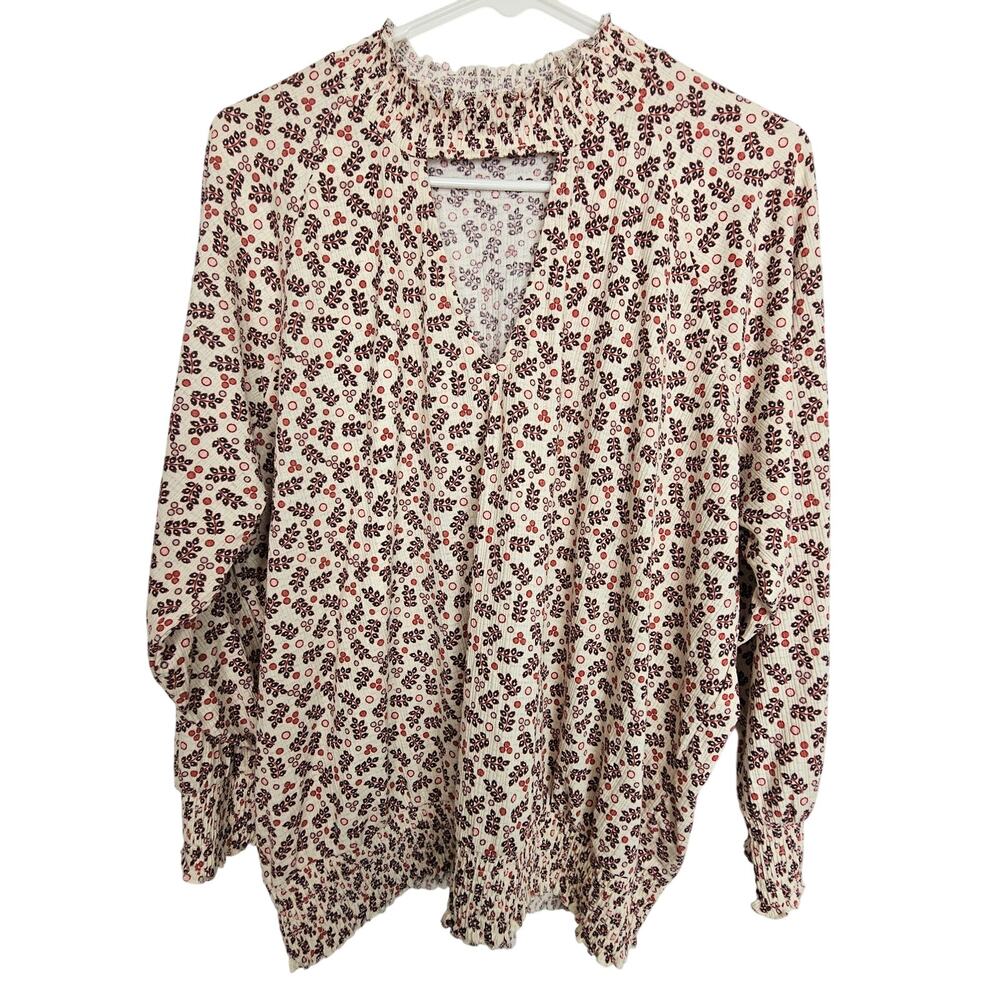 Torrid Womens Floral Top Plus Size 1X Keyhole Cutout Smocked Cuffs Garden Brunch